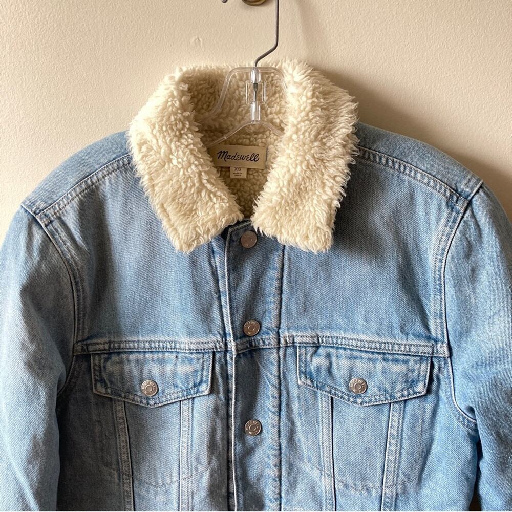 Denim Jacket Sherpa Madewell in Eaves Wash Men's XS - Picture 3 of 10